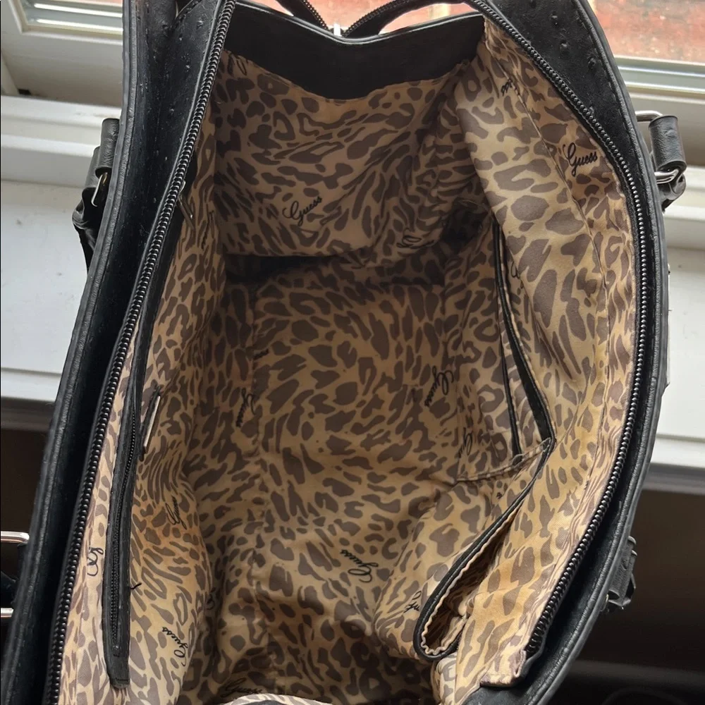 GUESS Black Textured Satchel with Front Zip Pocket - Picture 14 of 14
